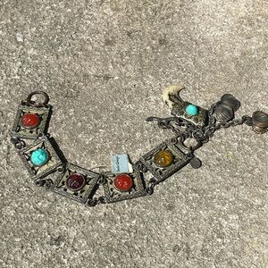 Rare Hattie Carnegie Fob Bracelet with Faux Claw Charm & Cabochons (As-Is)